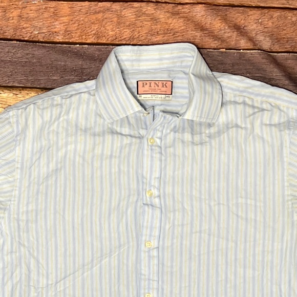 Thomas Pink Button Down Blue Long Sleeve Dress Suit Work Button Down Shirt - Picture 5 of 5